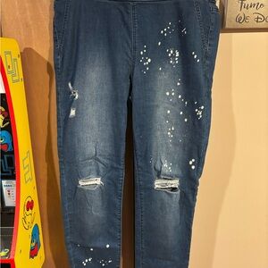 New York & Company Blue Distressed Pull On Ankle Jeans